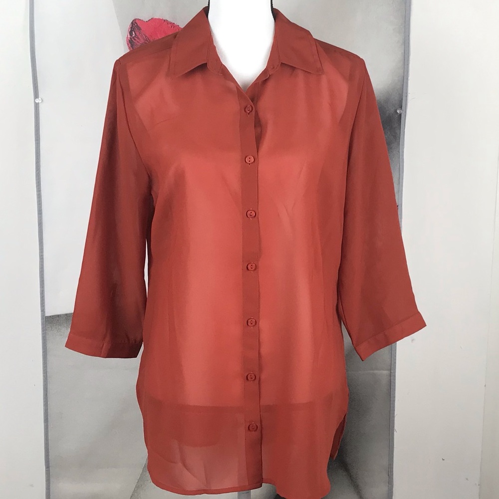 Sheer Three Quarter Sleeve Blouse